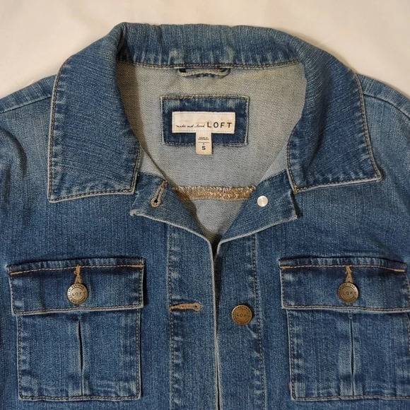 LOFT Raw Hem Cropped Denim Jacket, Color Blue Size S - Picture 5 of 16